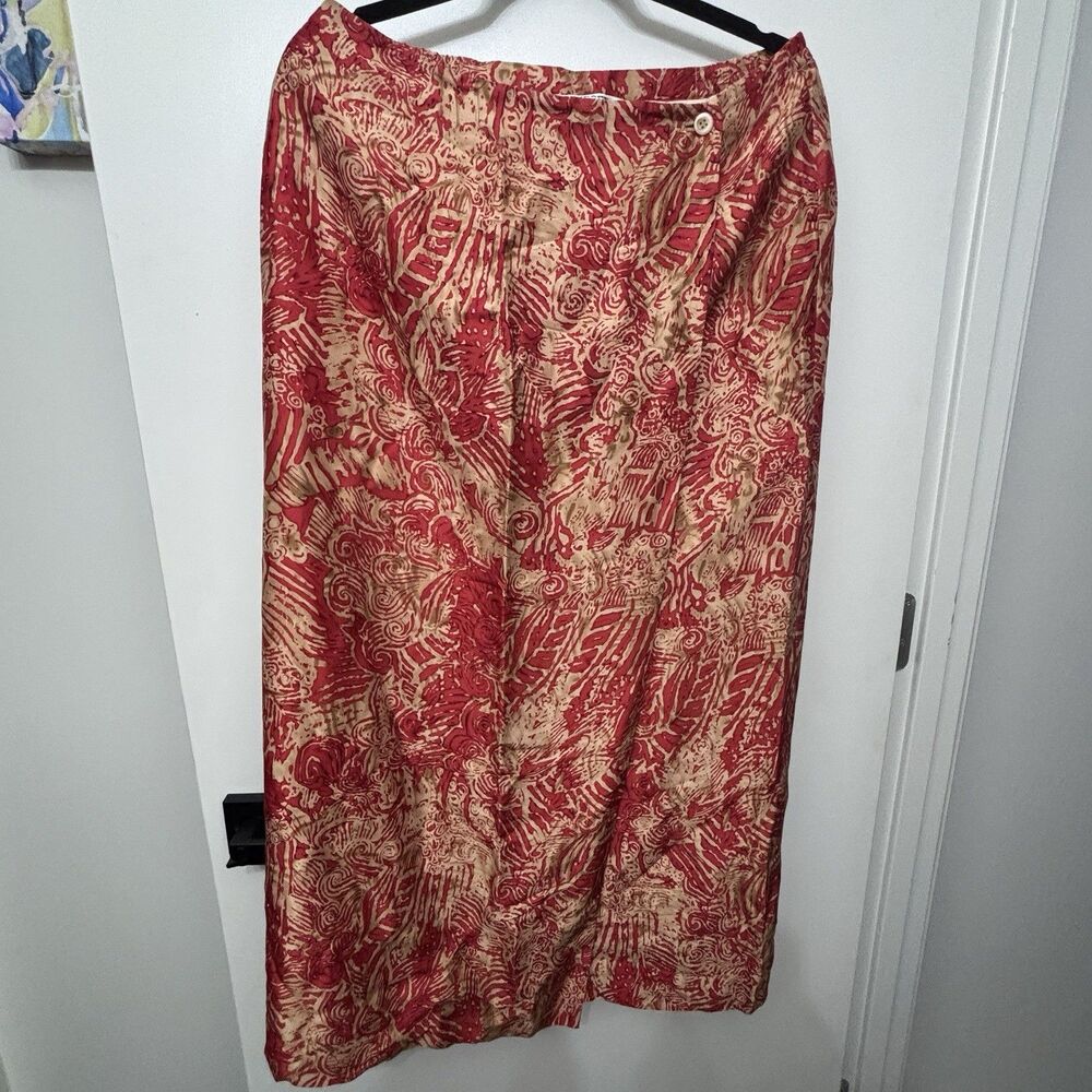 Nygard 100% Silk Skirt Long Vintage Size 12(24waist) Red Gold Wrap Style